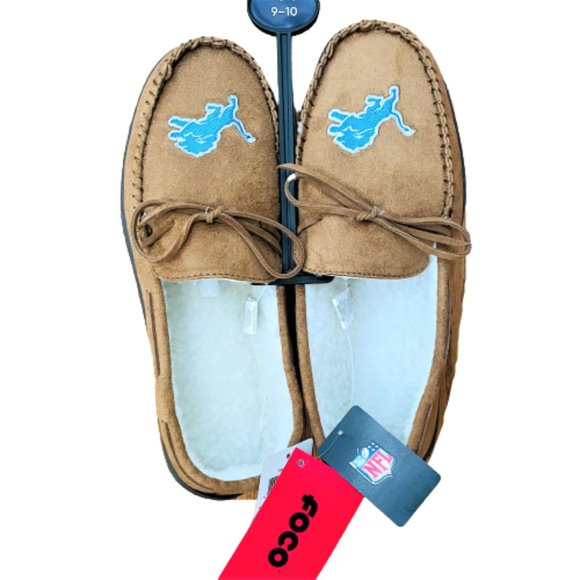 Detroit Lions NFL Football Men's Brown Moccasin Slippers with Logo-Size 9/10 - Picture 1 of 4